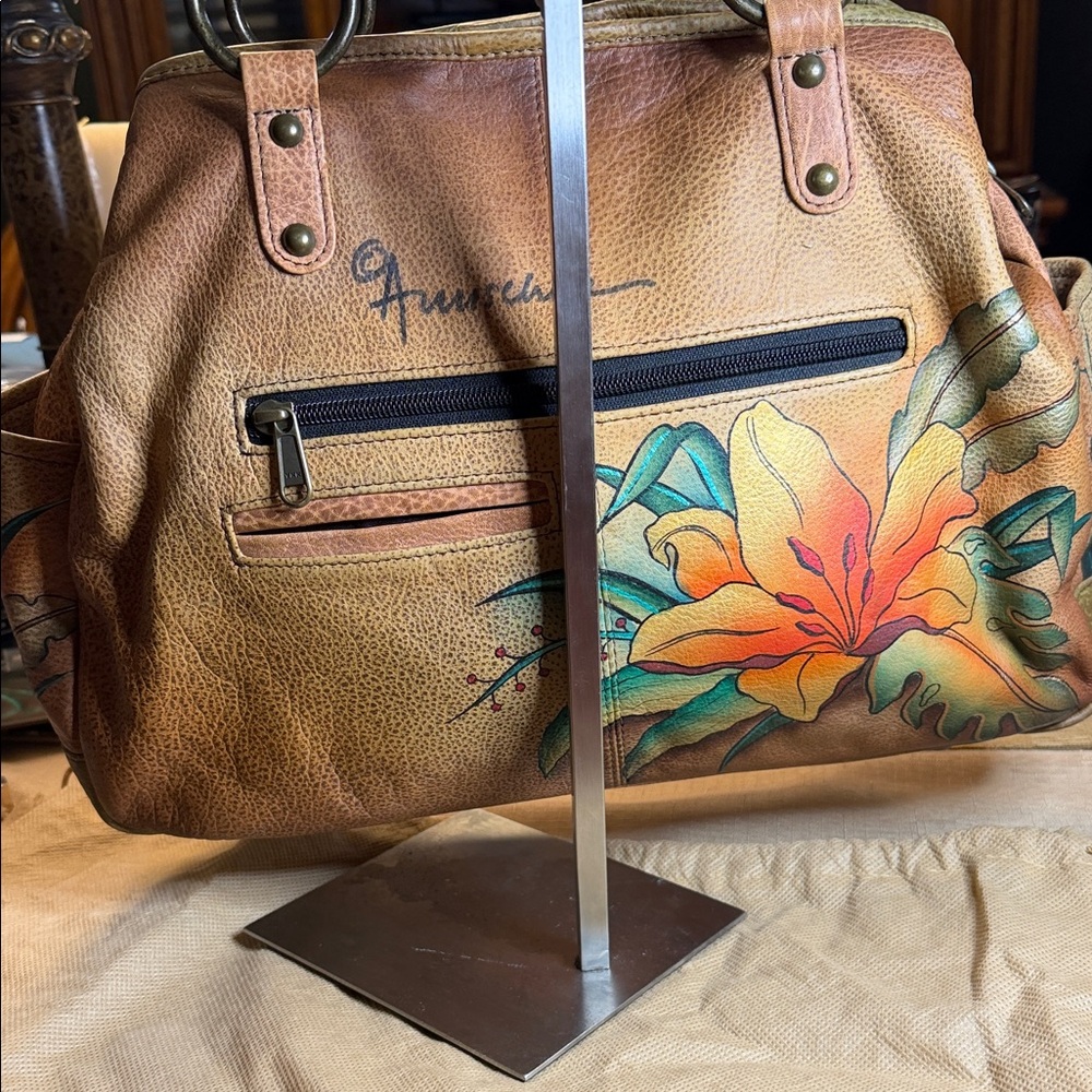 FINAL PRICE $125. Anuschka Hand-Painted Floral Leather Shoulder Bag - Multicolor - Picture 5 of 16